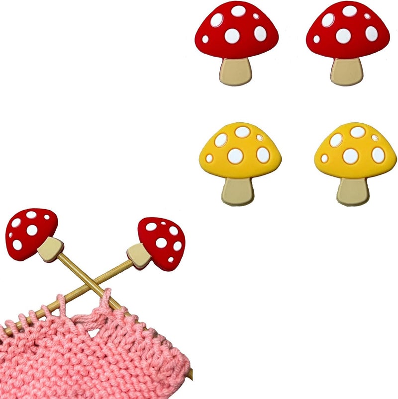 spansee 4 PCS Mushroom Stitch Stoppers, Knitting Needle Point Protectors, Knitting Needle Stoppers, Needle Hugger, Knitting Accessories, Knitting Supplies fit Size 2-13 (2.75mm-9mm) Needles - Image 1